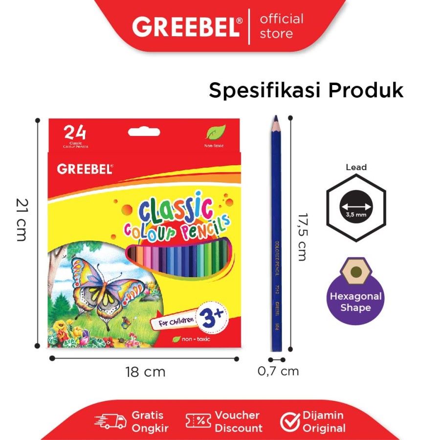 Pensil Warna Greebel 7024 CC Isi 24 Warna Classic Color / Color Pencil