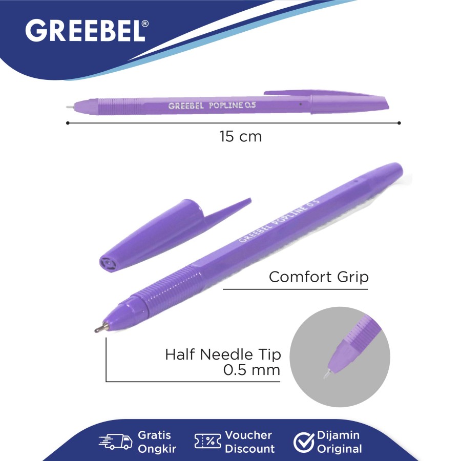 Pulpen Greebel / Greebel Ballpen PopLine 0.5MM Hitam / Ballpoint