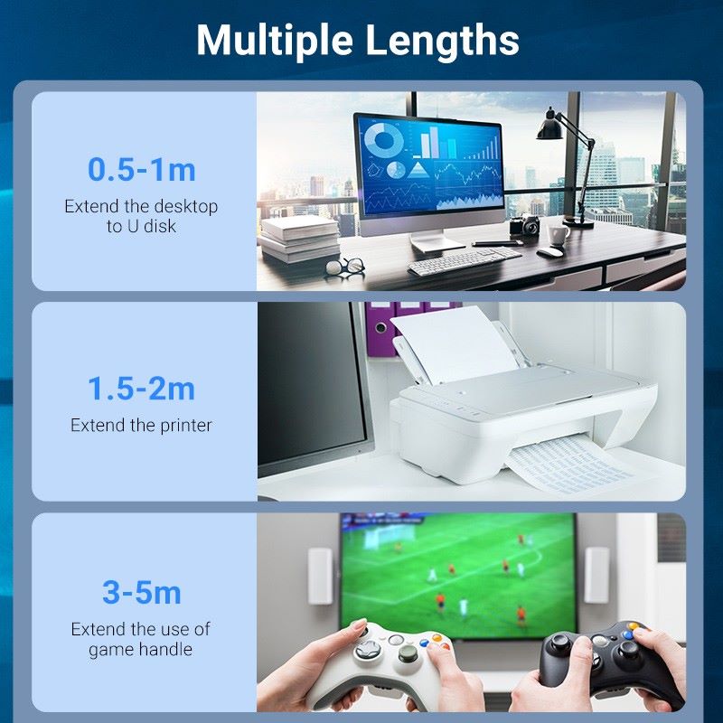 Vention - Kabel Extension A Male - A Female USB 2.0 1.5M dan 3M Black CBIBG  