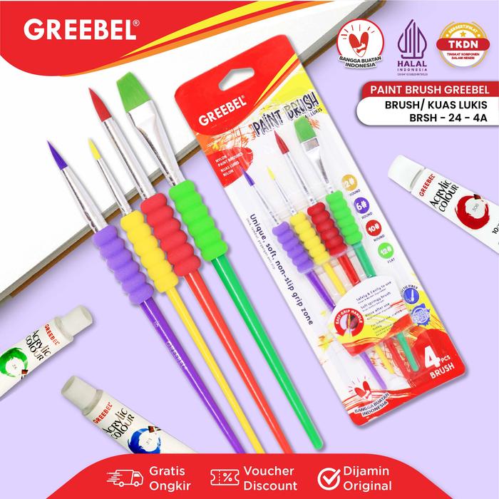 Kuas Lukis Brush Greebel BRSH-24-4A / Kuas SET Round & Flat Isi 4  