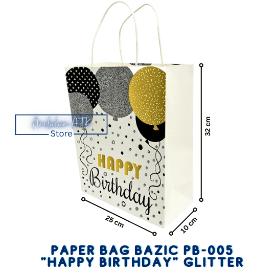Paper Bag Happy Birthday Bazic PB-005 Glitter / Tas Kertas Shopping Bag / Goodie Bag