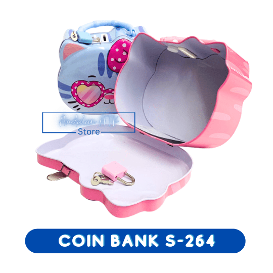Coin Bank / Celengan Anak Kunci Gembok Karakter Kucing S-264 Xiaolingjing  