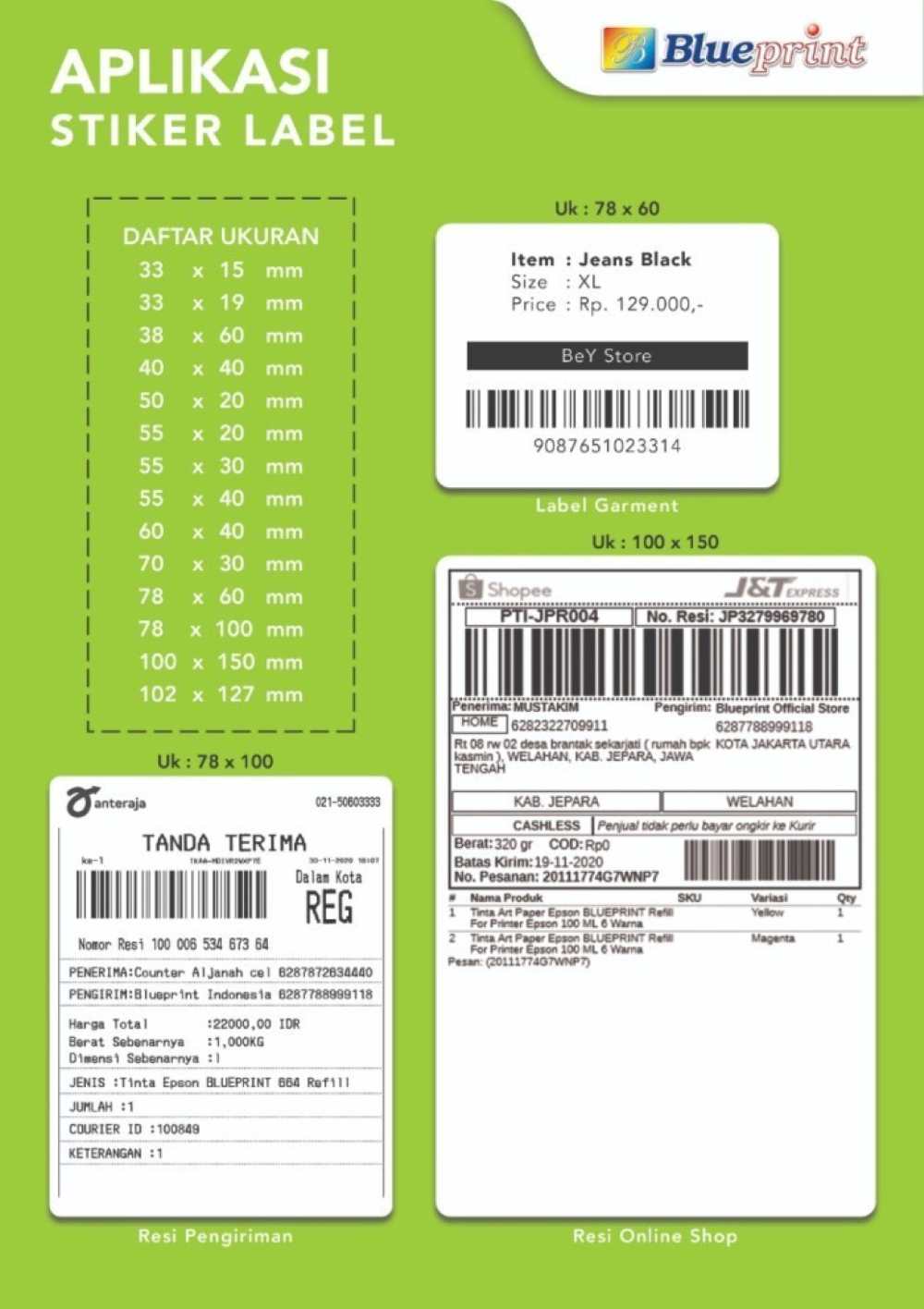 Kertas Thermal Stiker Label Resi 100 x 150 BLUEPRINT ECO  