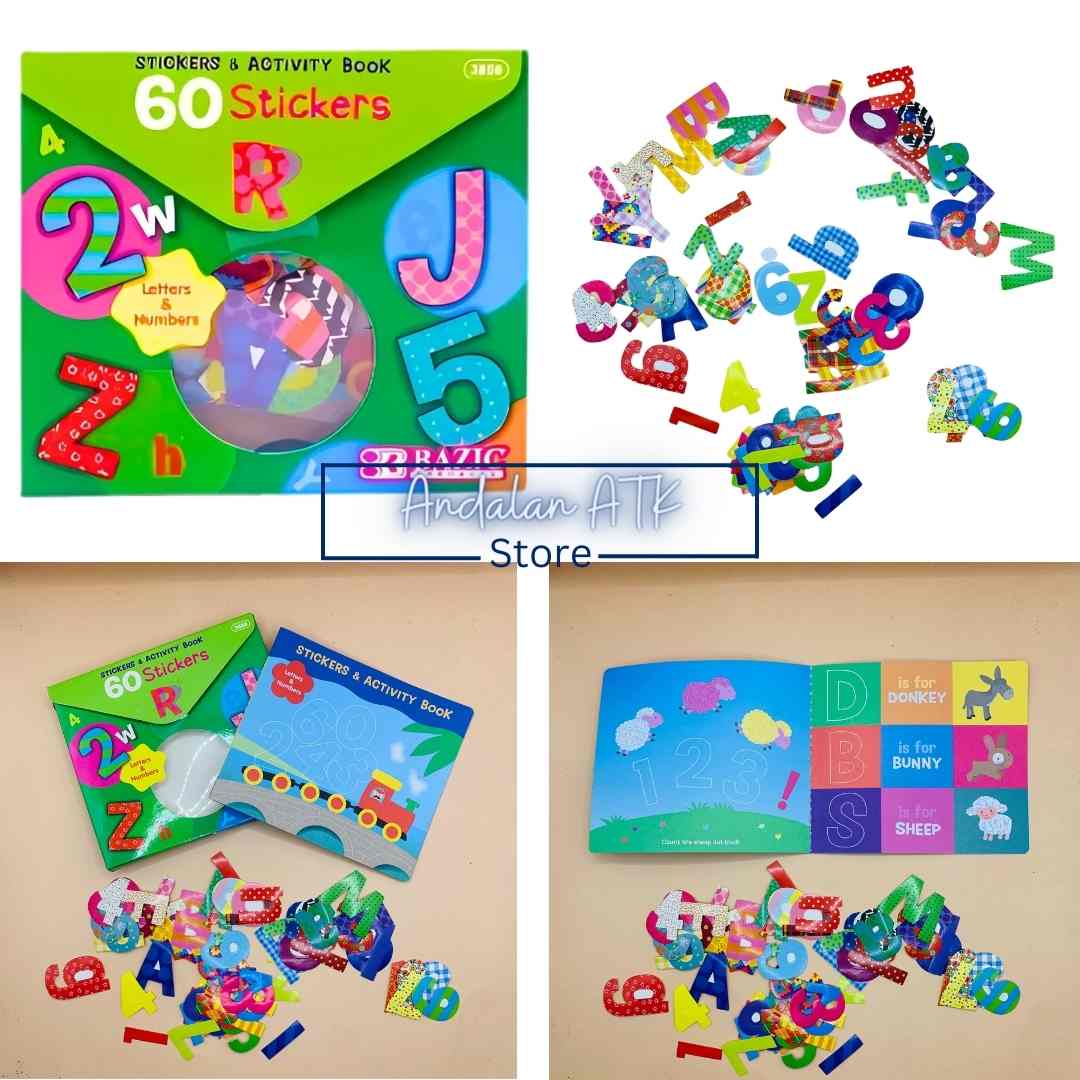 Bazic Stickers Shape & Colors, Letters & Numbers, Farm Animal, Cuddly Animal Toys [60 PCS] / Tempelan Stiker  