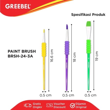 Kuas Lukis Brush Greebel BRSH-24-3A / Kuas SET Round & Flat Isi 3  