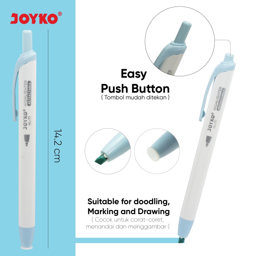 Highlighter Joyko HL-77 Retrackable [SET ISI 6 PCS] / Stabilo Joyko / Penanda Buku  