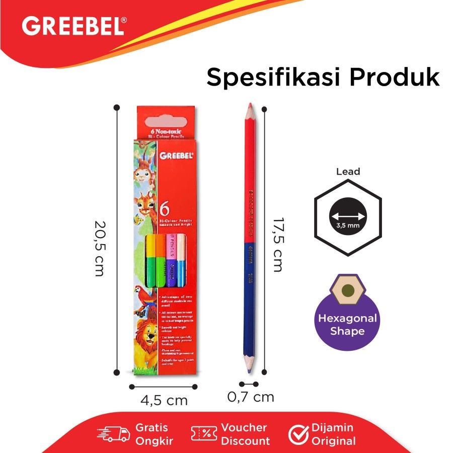 Pensil Warna Greebel 7206 Pencil B1 Color [6 pcs - 12 warna] / Color Pencil  