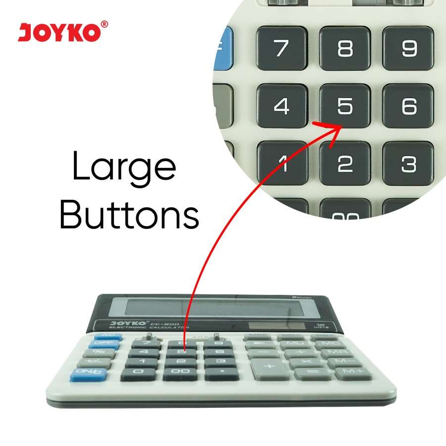 Kalkulator Joyko / Calculator Tipe CC-800 / 12 Digit Dual Power  