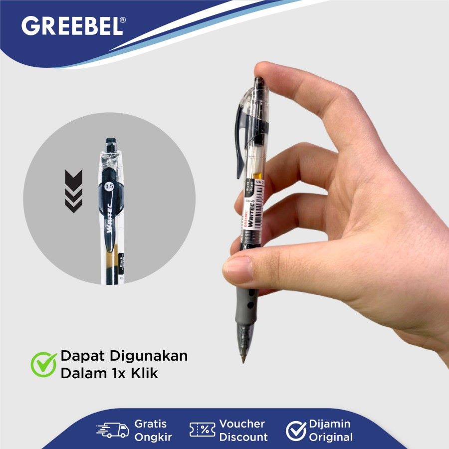 Pulpen Greebel / Greebel Gel Pen GP-503 Writec 0.5MM Hitam / Ballpoint