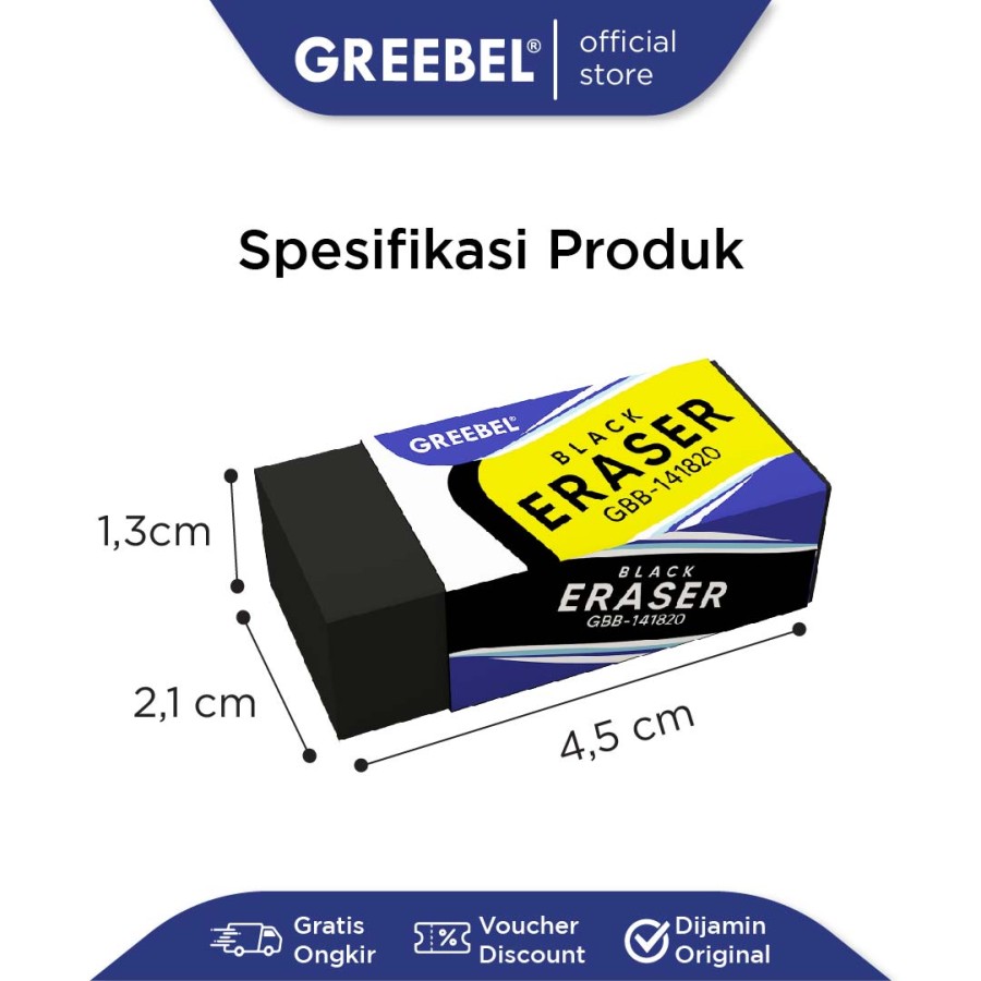 Penghapus Greebel Hitam / Greebel Eraser GBB 141240 Kecil - Sedang - Besar / Hapusan Pensil