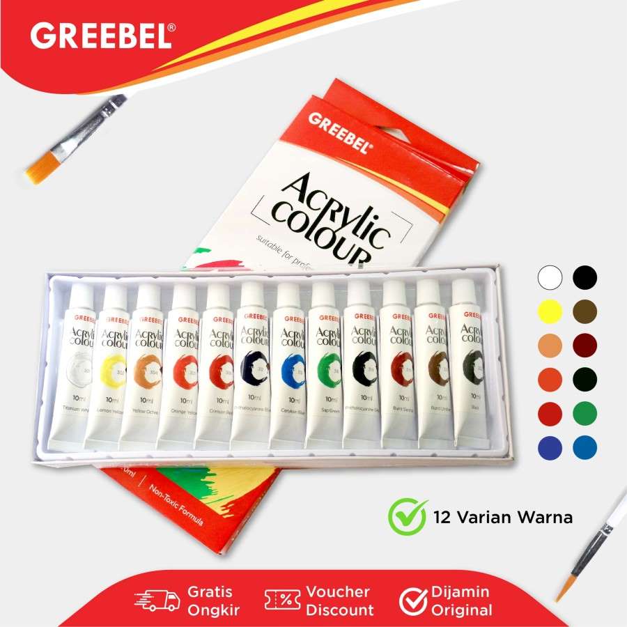 Cat Akrilik Greebel Acrylic Paint 10ML Isi 12 Warna / Cat Lukis