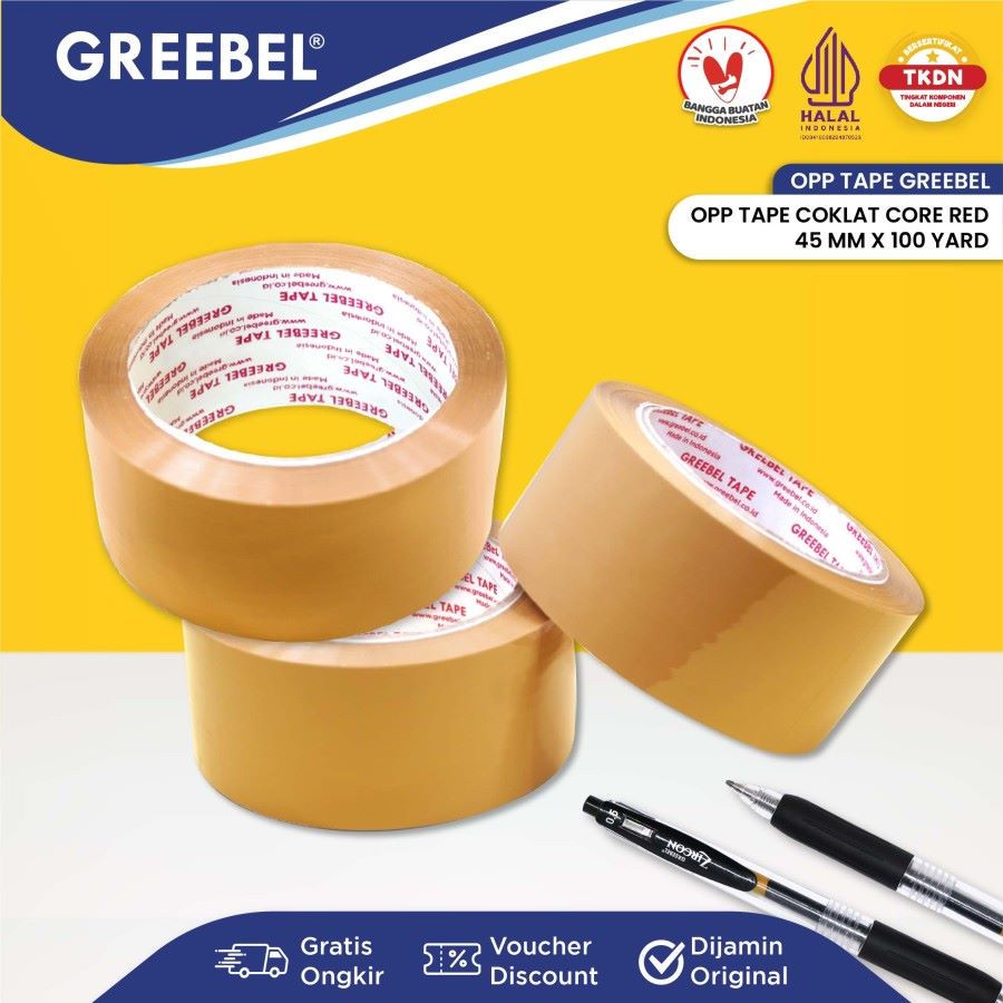 Lakban Coklat Greebel Core Red dan Core Green 48MM atau 2inchi Panjang 90 yard  