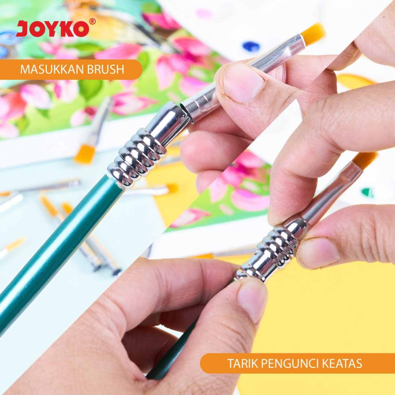 Kuas Lukis Joyko Set Brush BR-2 Isi 12 Pc Flat dan Round  