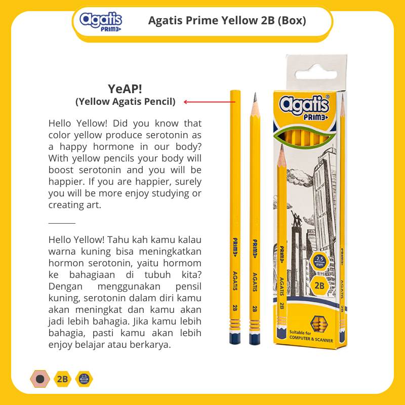 Pensil / Agatis Pencil 2B GPH-2B-1201 Prime Wood Hexagonal Graphite [1 PACK]  