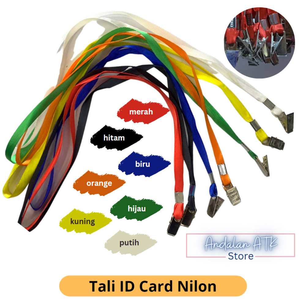 Tali ID Card Nilon Tali Name Tag Lebar 1cm Jepit Idcard
