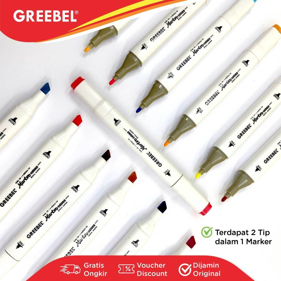 Spidol + Highlighter / Greebel Water Marker Dual Head - GMWD 36C 36 Warna / Spidol Sketsa