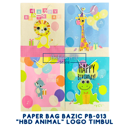 Paper Bag HBD Animal Bazic PB-013 Logo Timbul / Tas Kertas Shopping Bag / Goodie Bag