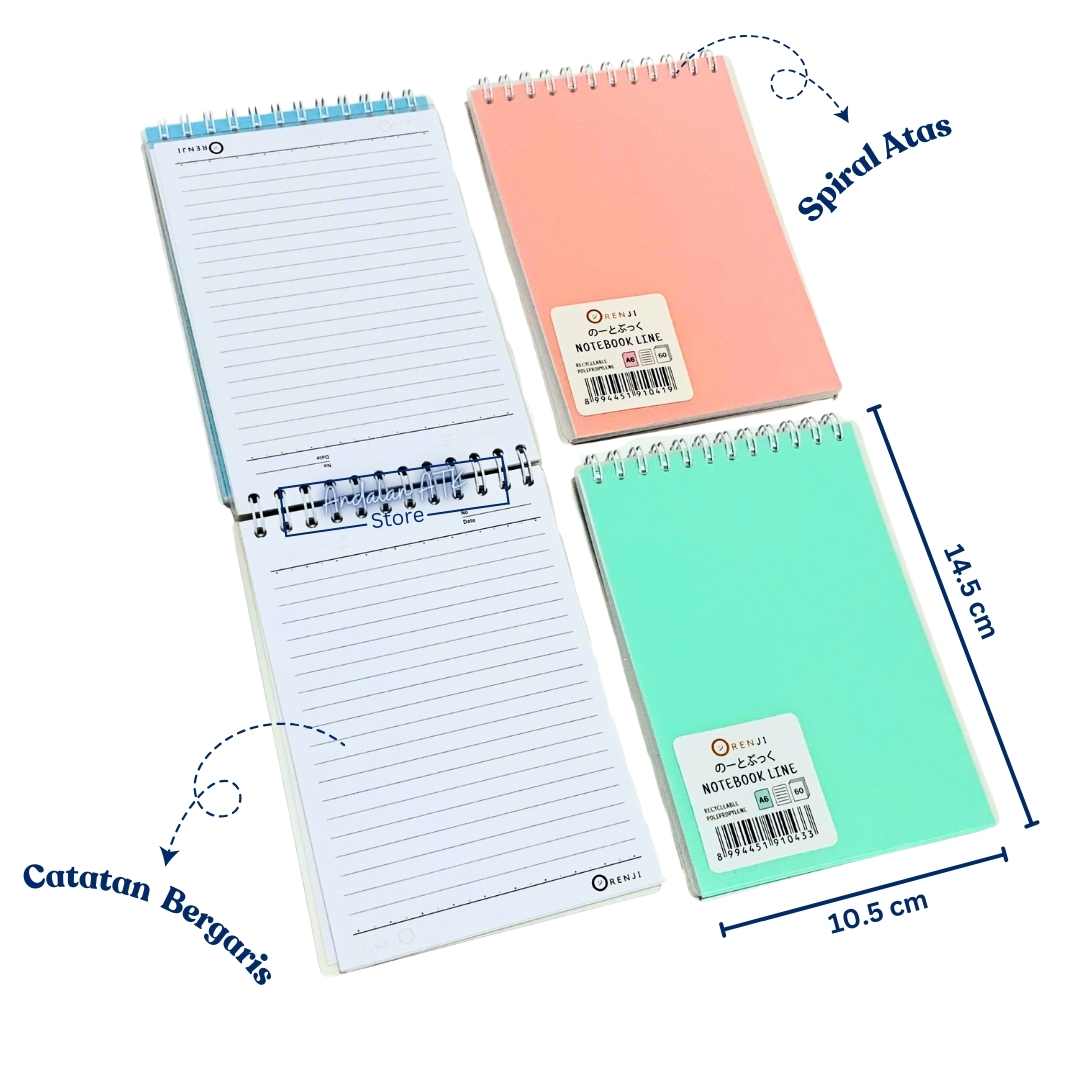 Notebook Orenji Buku Agenda A6 Line Spiral Atas Pastel 60 Lembar/ Buku Catatan Bergaris  