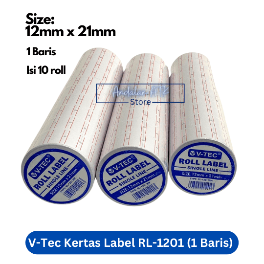 Label Harga V-TEC RL-1201 1 Baris Kertas Label Isi 10 Roll Warna Putih