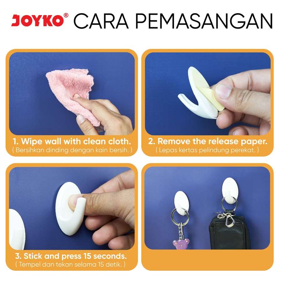 Gantungan Tempel Adhesive Hook Dinding Perekat Joyko ADHK-3070 [SET ISI 6]  