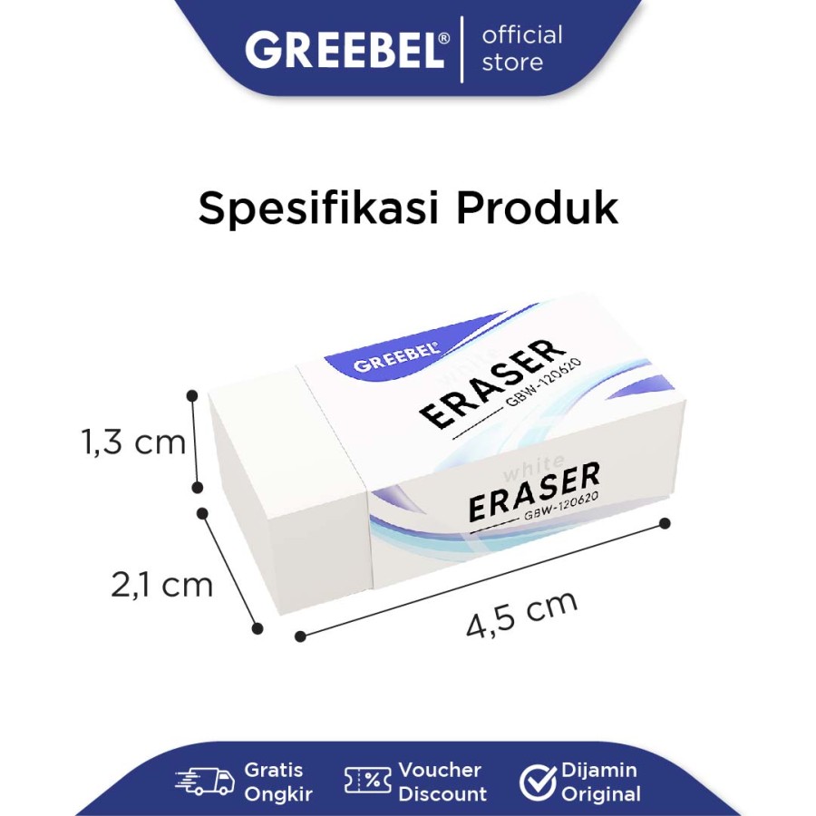 Penghapus Greebel Putih / Greebel Eraser GBW-120640 Kecil - Sedang - Besar / Hapusan Pensil Putih