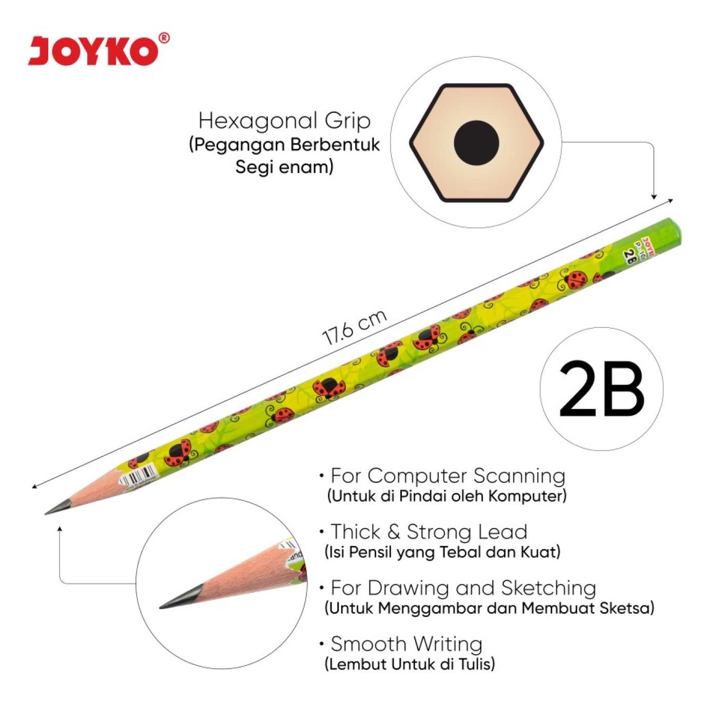 Pencil Joyko / Pensil Joyko P-106 Tipe 2B Pensil Hexagonal Grip  