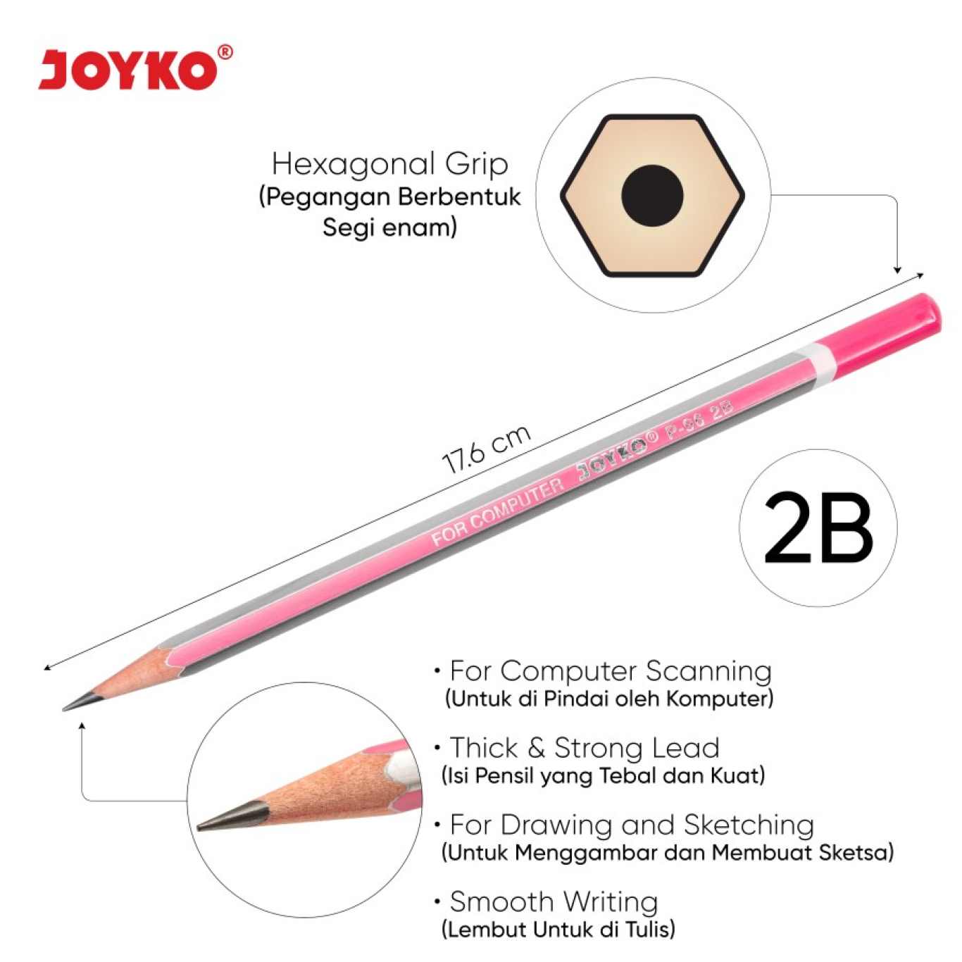 Pencil Joyko / Pensil Joyko P-96 Tipe 2B Pensil Hexagonal Grip  