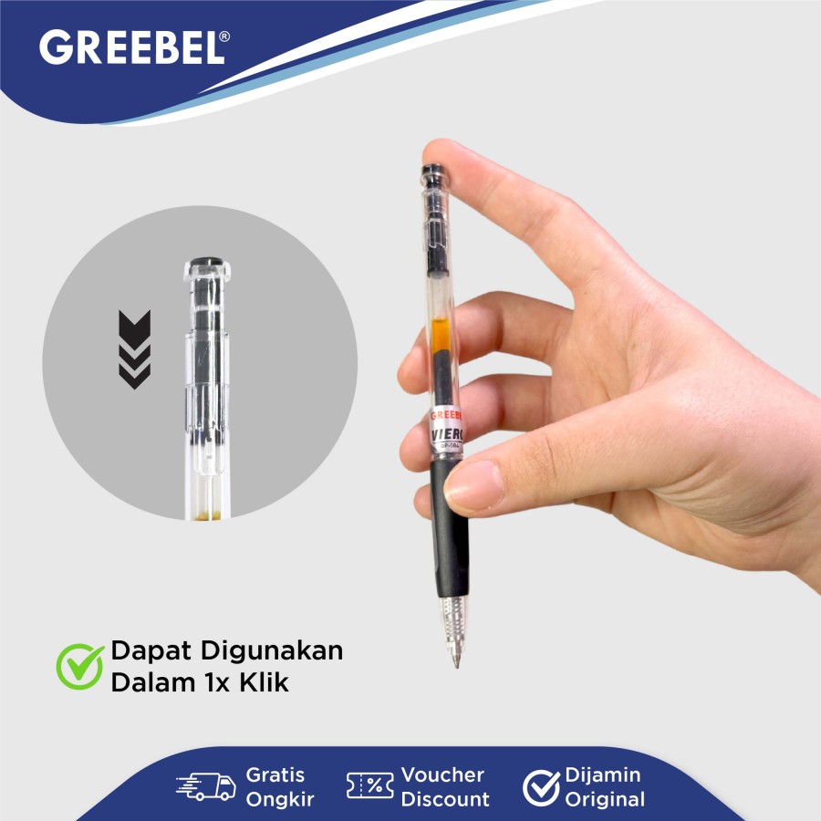 Pulpen Greebel / Greebel Gel Pen GP-504 Viero 0.5MM Hitam / Ballpoint  