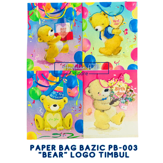 Paper Bag Bear Bazic PB-003 Logo Timbul / Tas Kertas Shopping Bag / Goodie Bag