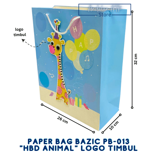 Paper Bag HBD Animal Bazic PB-013 Logo Timbul / Tas Kertas Shopping Bag / Goodie Bag