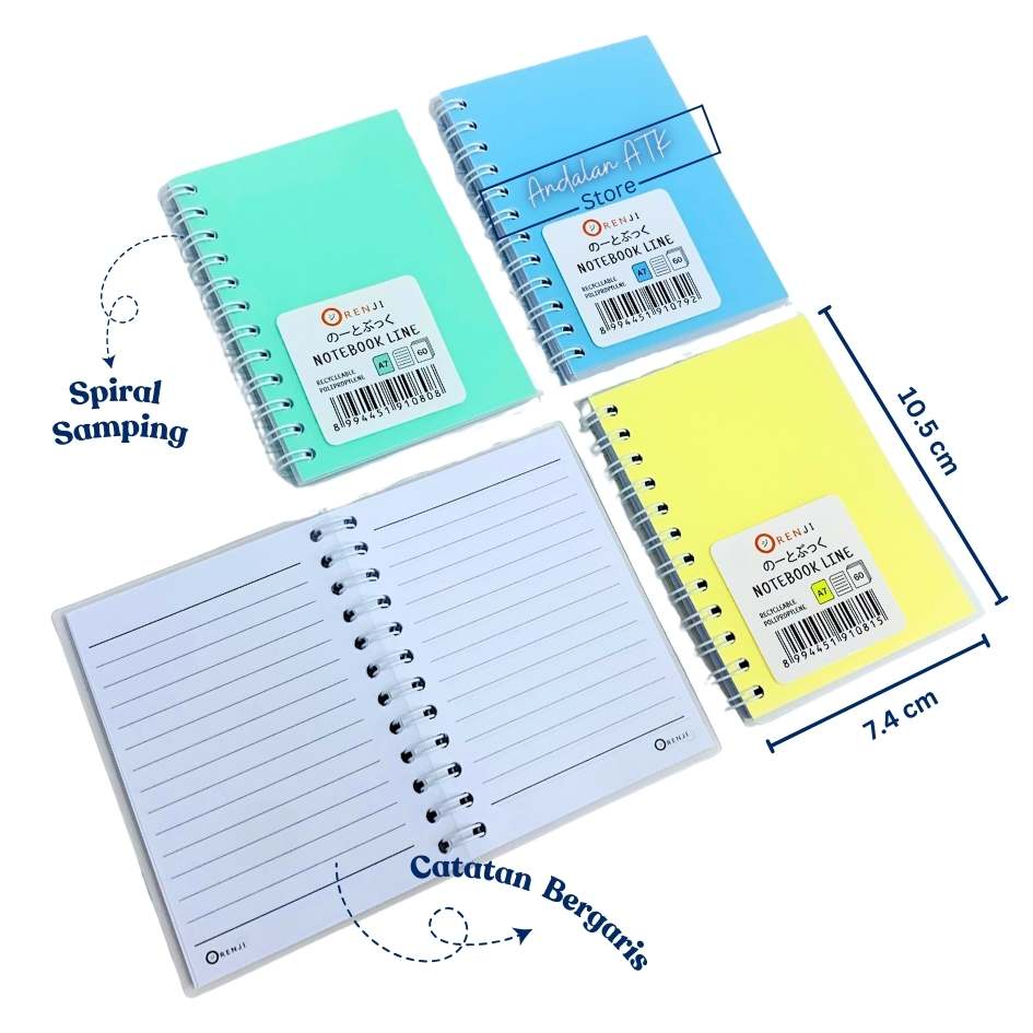 Notebook Orenji Buku Agenda A7 Line Spiral Samping Pastel 60 Lembar/ Buku Catatan Bergaris  