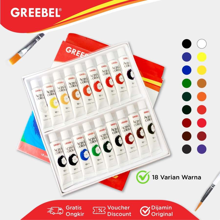 Cat Akrilik Greebel Acrylic Paint 10ML isi 18 Warna / Cat Lukis