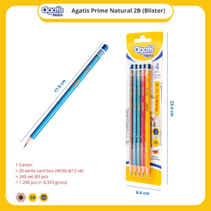 Pensil / Agatis Pencil Set @5 PH-2B-MBC501 Prime Hexagonal Graphite Metalic  