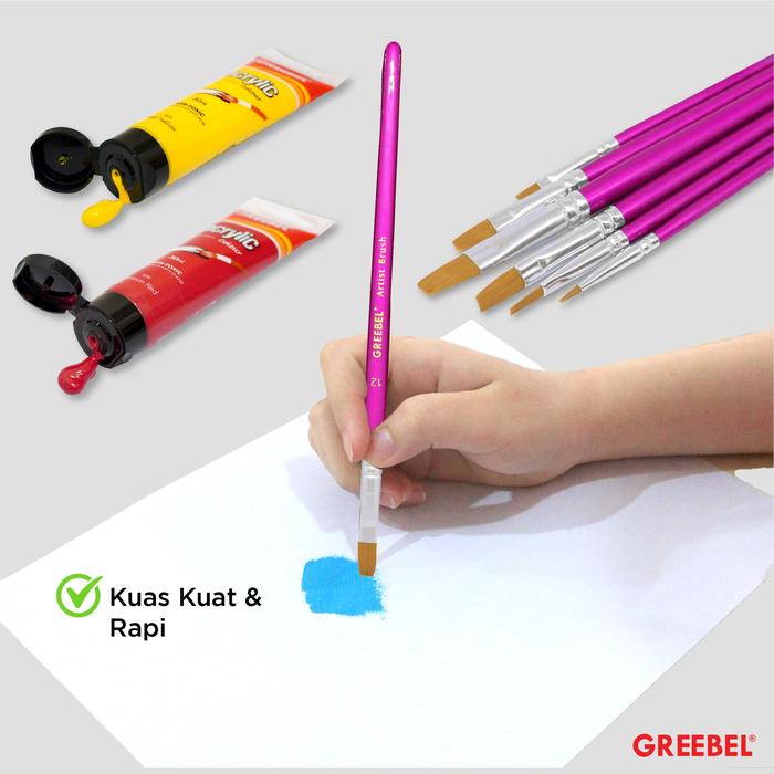 Kuas Lukis Brush Greebel BRSH-AB-6F / Kuas SET Flat Datar Isi 6  