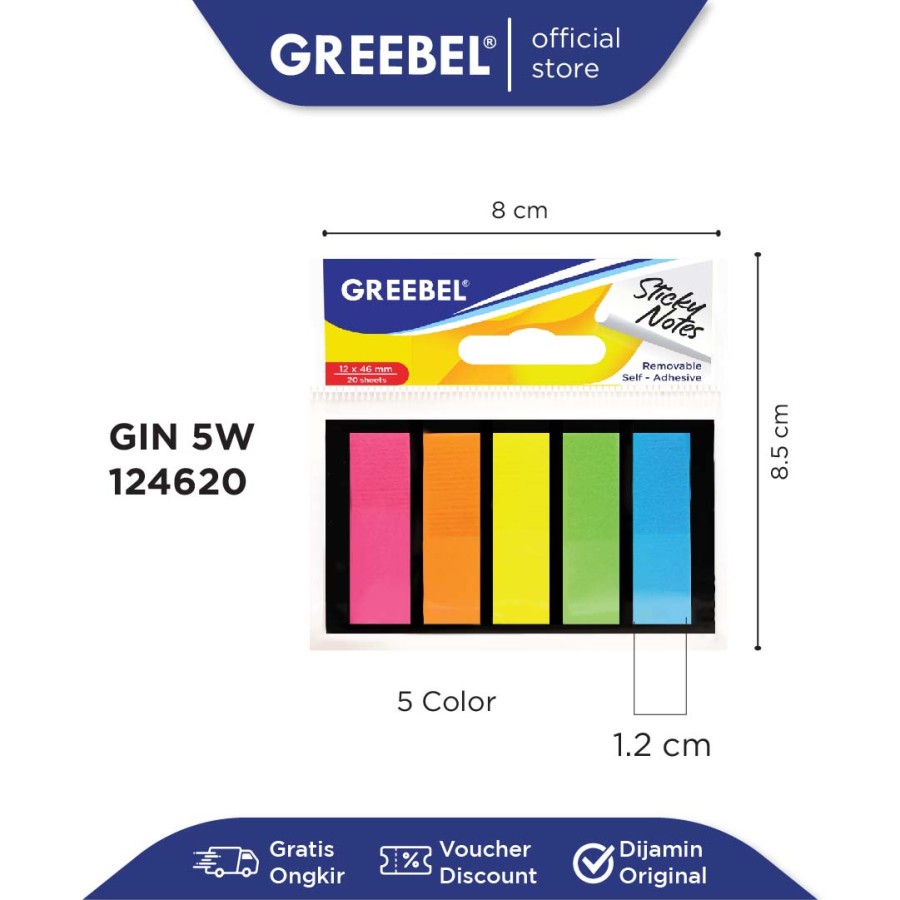 Sticky Note Greebel Index Gin 5 warna 124620 / Post / Index Memo  