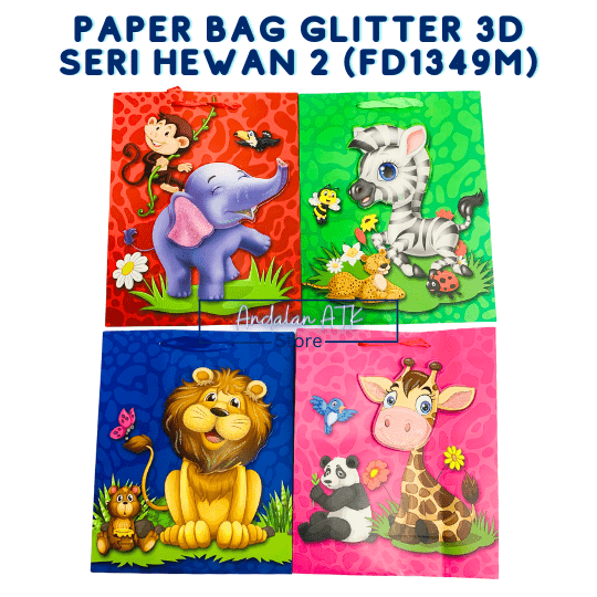 Paper Bag Glitter 3D Seri Hewan 2 FD1349M / Tas Kertas Shopping Bag / Goodie Bag