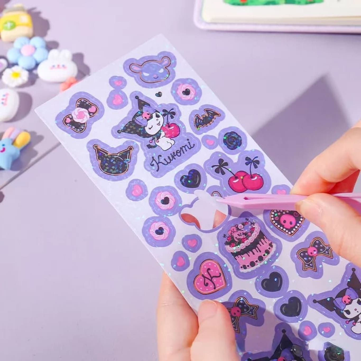 Stiker Sanrio Glitter Transparan Bahan PVC / Gantungan Kunci Sticker / Keychain