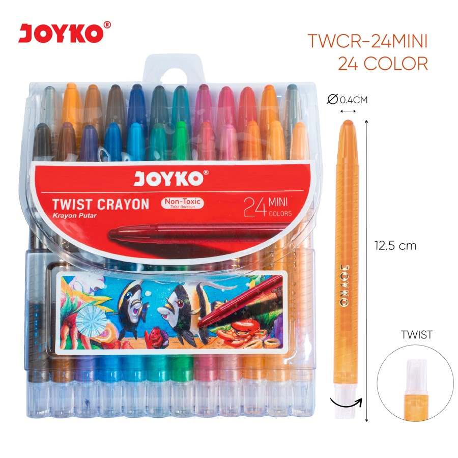 Krayon Putar Joyko 24 Warna Mini dan Panjang / Twist Oil Pastel Crayon / Crayon Joyko